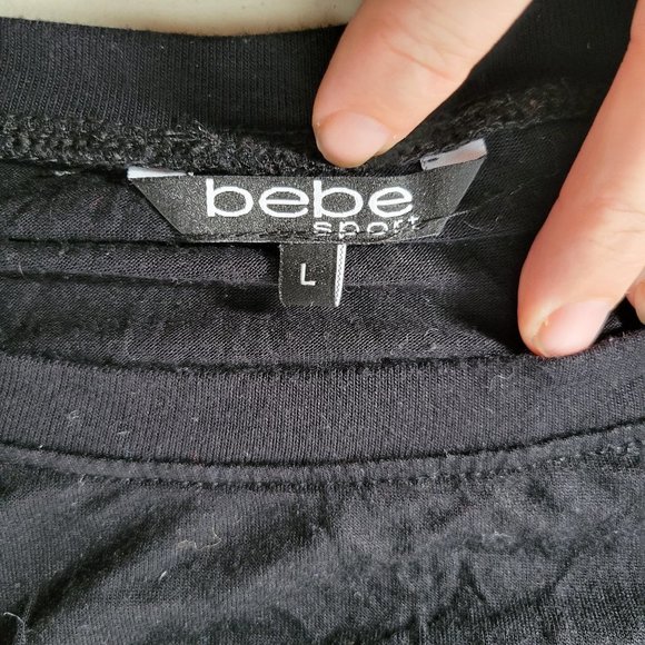 Bebe Sport Womens Top Black Size L Short Length Mesh at Shoulders See Last Pic - Picture 3 of 4